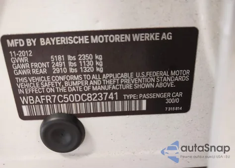 2013 BMW 535I z USA, uszkodzony, nr VIN WBAFR7C50DC823741